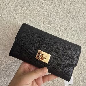 Michael Kors Black Pebbled Leather Wallet with Gold Turn-Lock